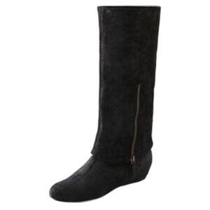 Elizabeth And James Steel Suede Long Cuff Boots Hidden Wedges Womens 8 Shoes